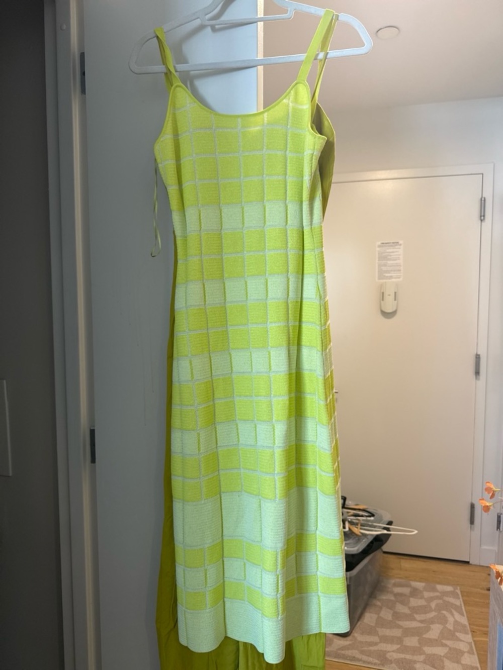SOLID & STRIPED Neon Yellow Check Knit Maxi Slip Dress